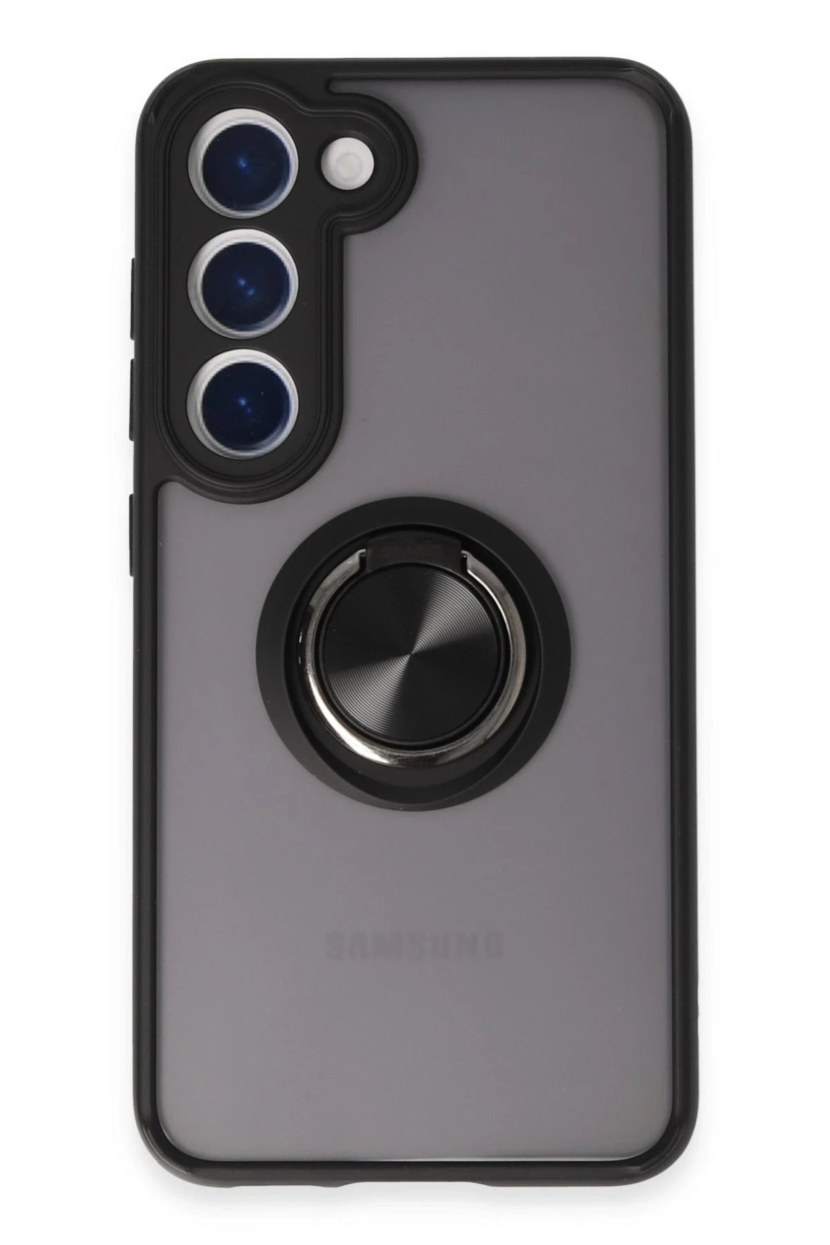 Newface Samsung Galaxy S23 Kılıf Montreal Yüzüklü Silikon Kapak - Siyah