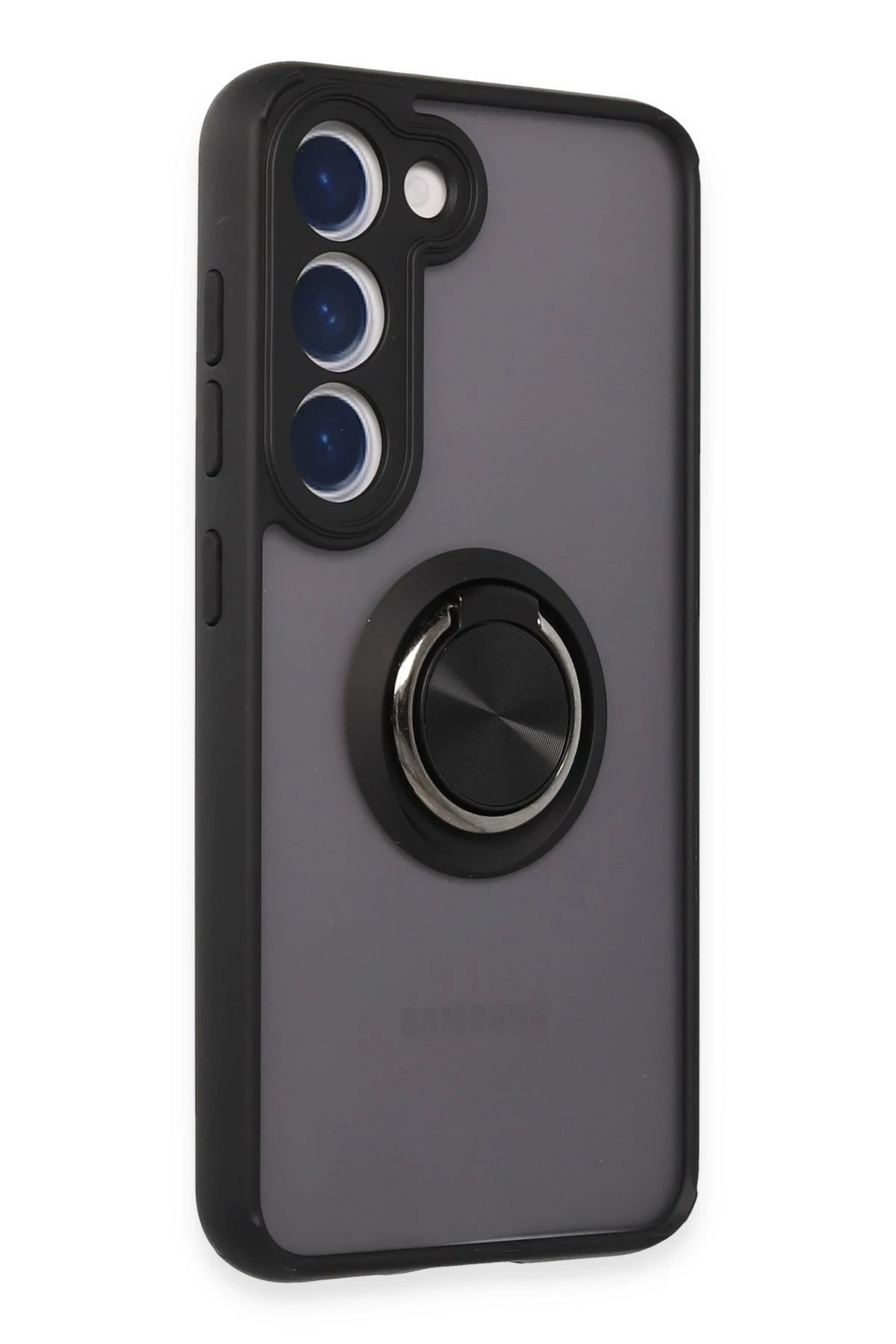 Newface Samsung Galaxy S23 Kılıf Montreal Yüzüklü Silikon Kapak - Siyah