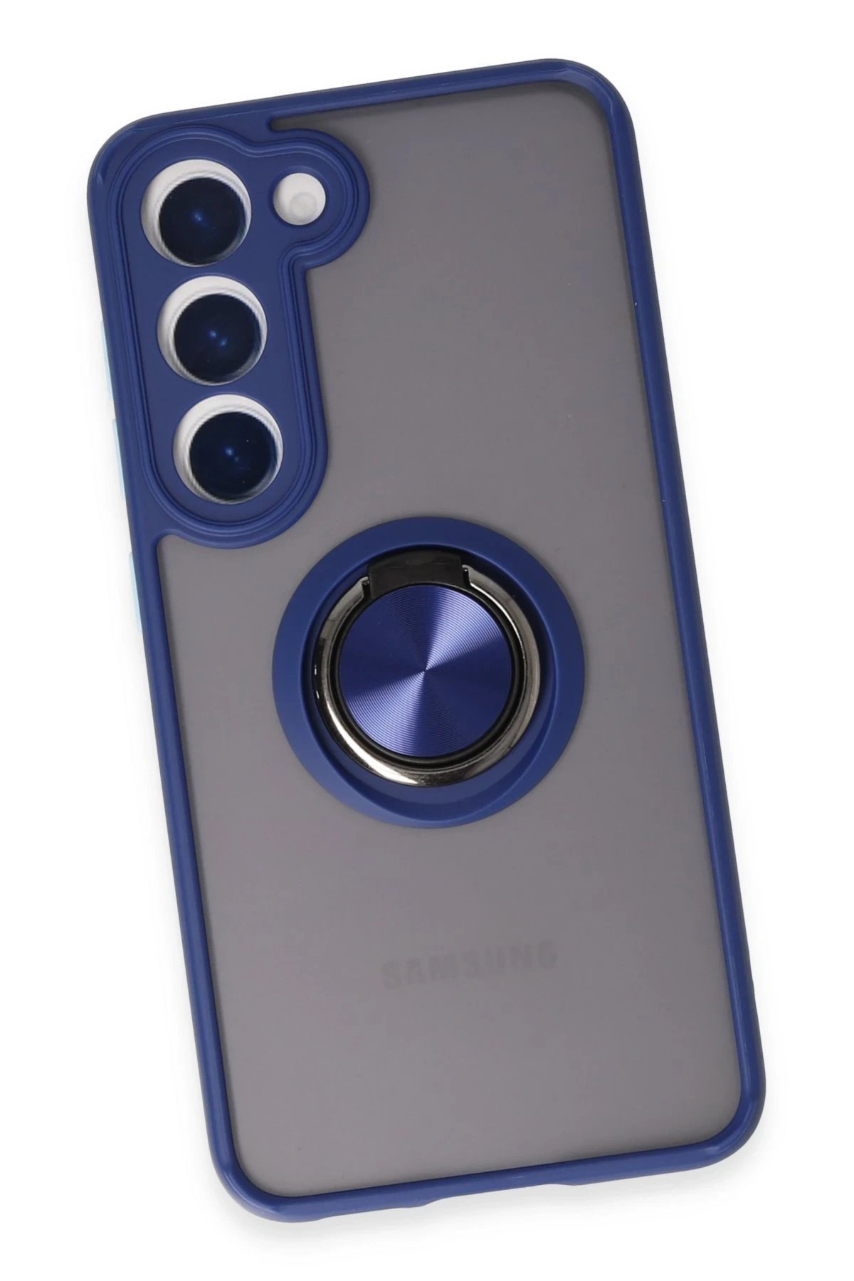 Newface Samsung Galaxy S23 Kılıf Montreal Yüzüklü Silikon Kapak - Lacivert