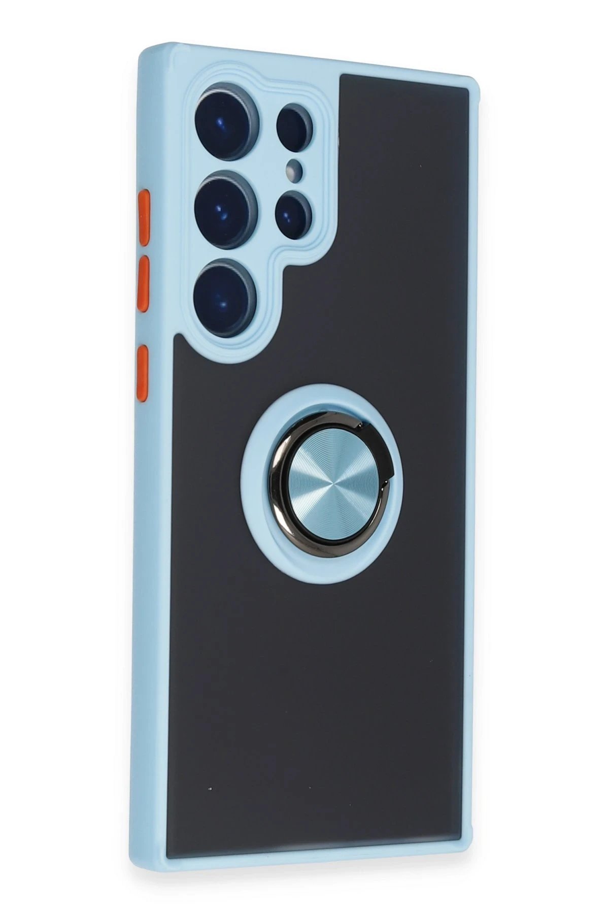 Newface Samsung Galaxy S23 Ultra Kılıf Montreal Yüzüklü Silikon Kapak - Buz Mavi