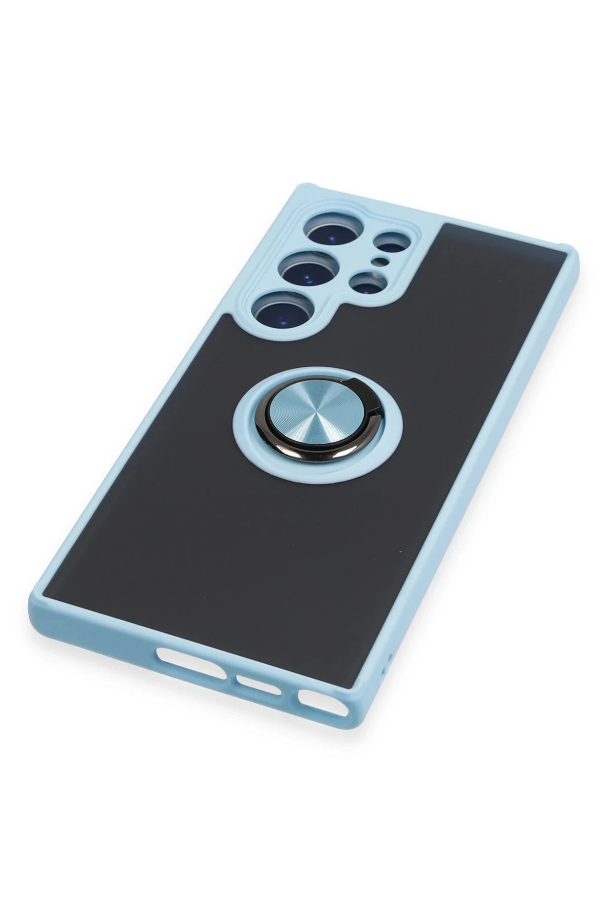 Newface Samsung Galaxy S23 Ultra Kılıf Montreal Yüzüklü Silikon Kapak - Buz Mavi