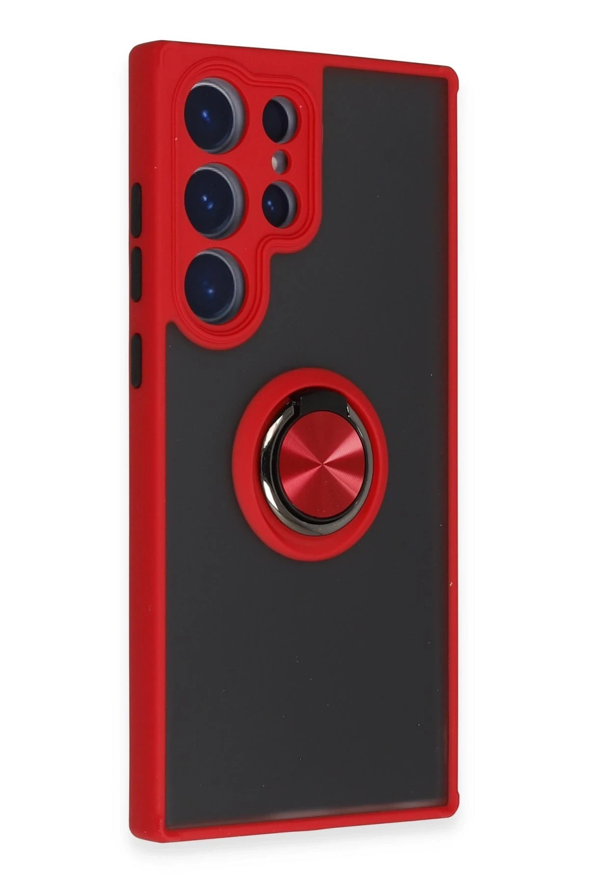 Newface Samsung Galaxy S23 Ultra Kılıf Montreal Yüzüklü Silikon Kapak - Kırmızı