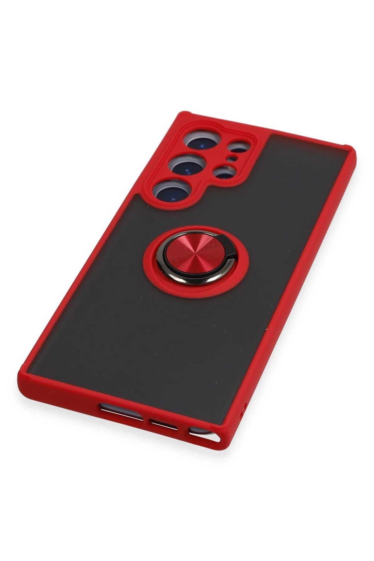 Newface Samsung Galaxy S23 Ultra Kılıf Montreal Yüzüklü Silikon Kapak - Kırmızı