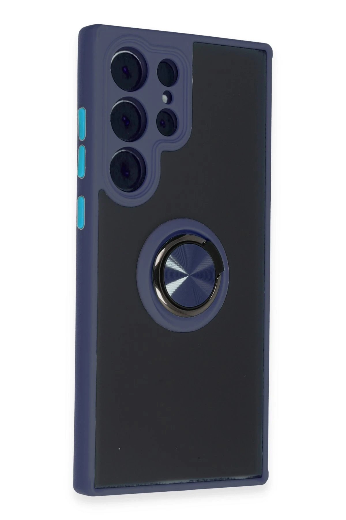 Newface Samsung Galaxy S23 Ultra Kılıf Montreal Yüzüklü Silikon Kapak - Lacivert