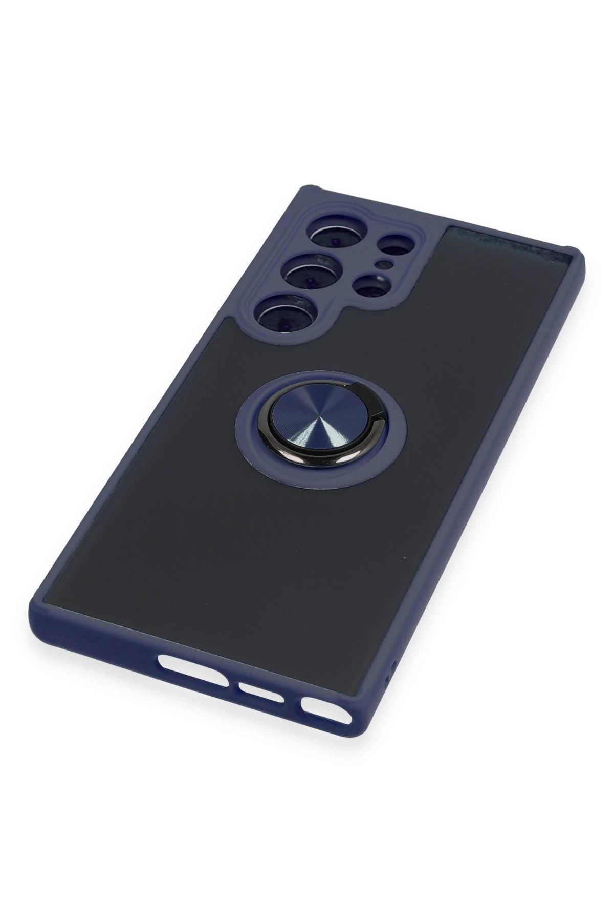 Newface Samsung Galaxy S23 Ultra Kılıf Montreal Yüzüklü Silikon Kapak - Lacivert