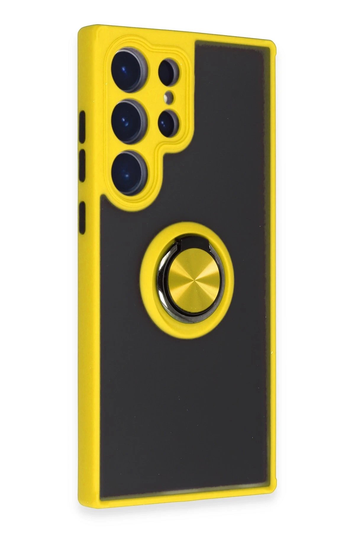 Newface Samsung Galaxy S23 Ultra Kılıf Montreal Yüzüklü Silikon Kapak - Sarı