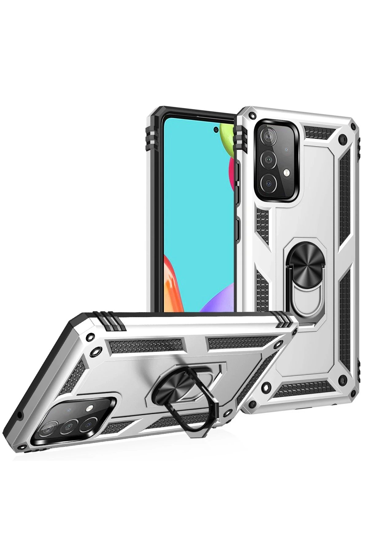 Newface Samsung Galaxy A52 Kılıf Sofya Yüzüklü Silikon Kapak - Gümüş