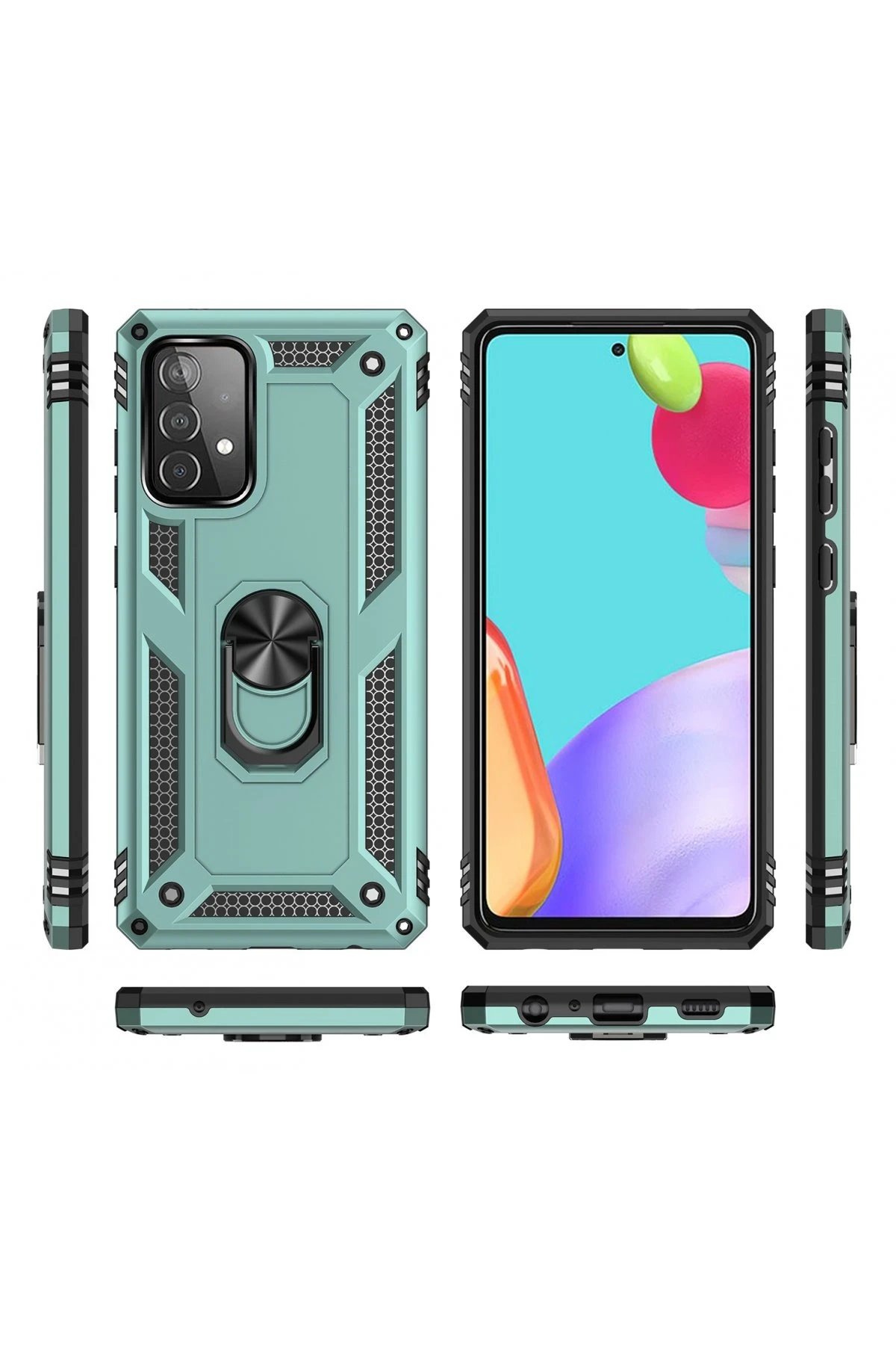 Newface Samsung Galaxy A52 Kılıf Sofya Yüzüklü Silikon Kapak - Yeşil