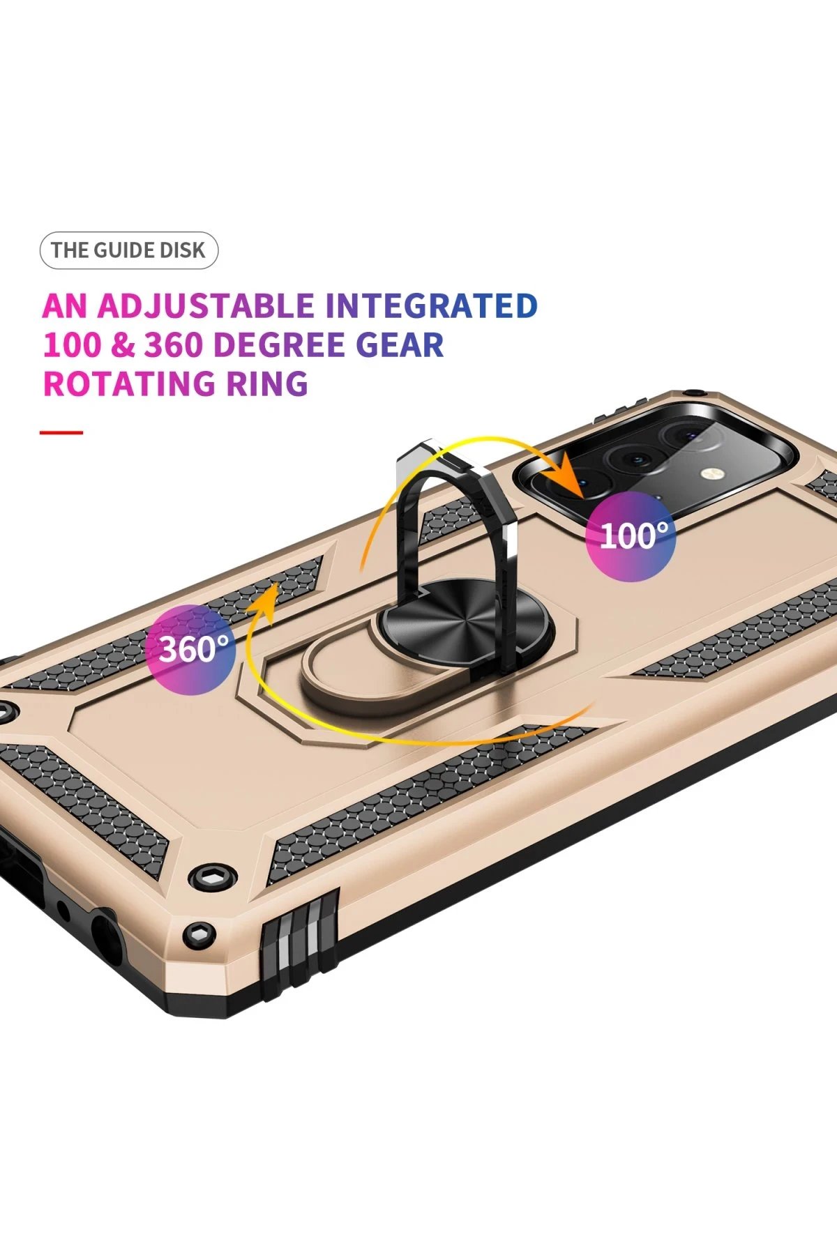 Newface Samsung Galaxy A72 Kılıf Sofya Yüzüklü Silikon Kapak - Gold