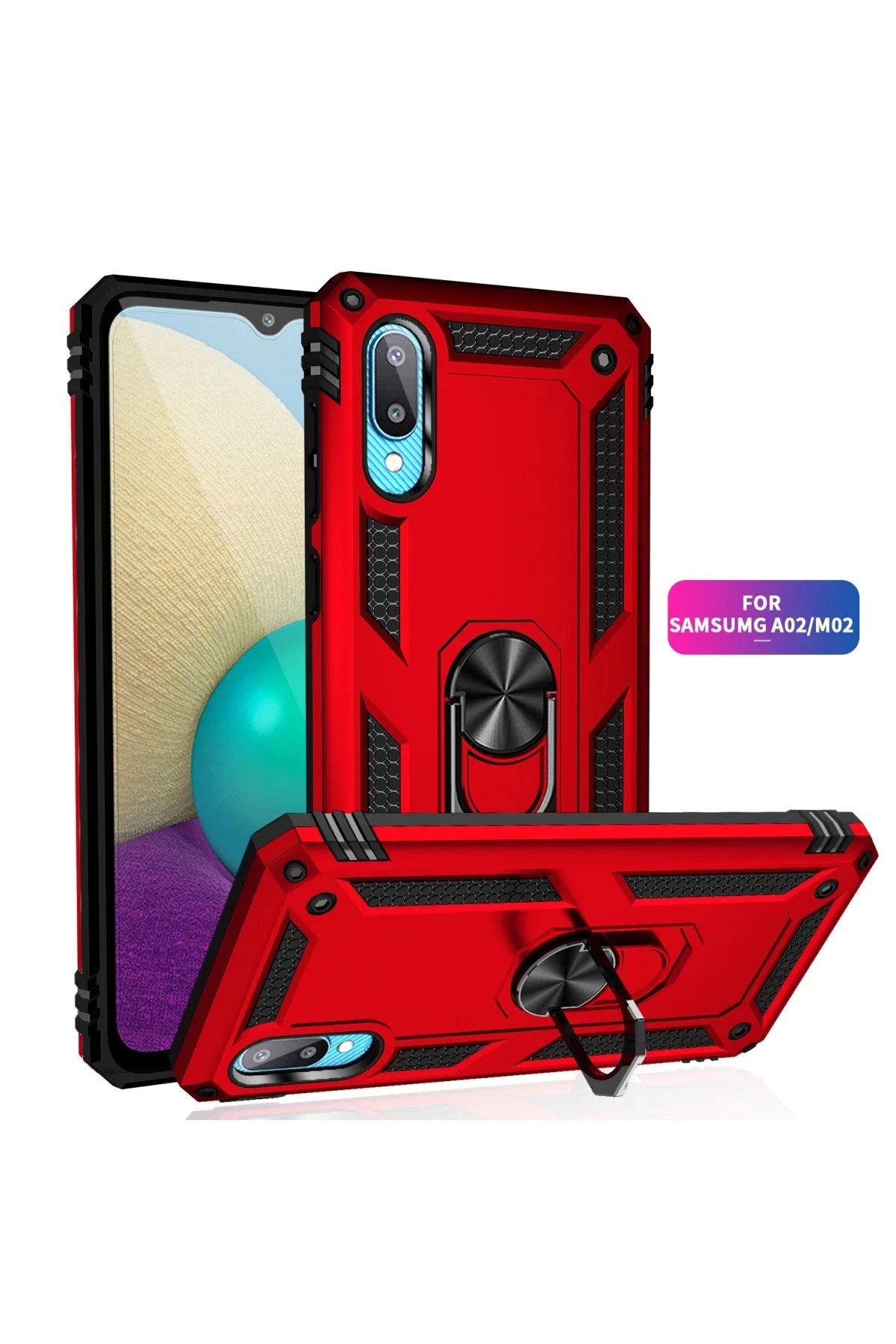 Newface Samsung Galaxy A02 Kılıf Sofya Yüzüklü Silikon Kapak - Kırmızı