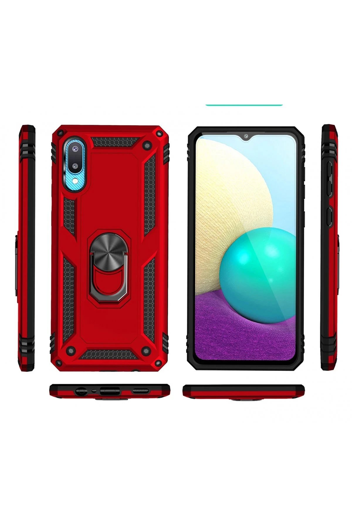 Newface Samsung Galaxy A02 Kılıf Sofya Yüzüklü Silikon Kapak - Kırmızı