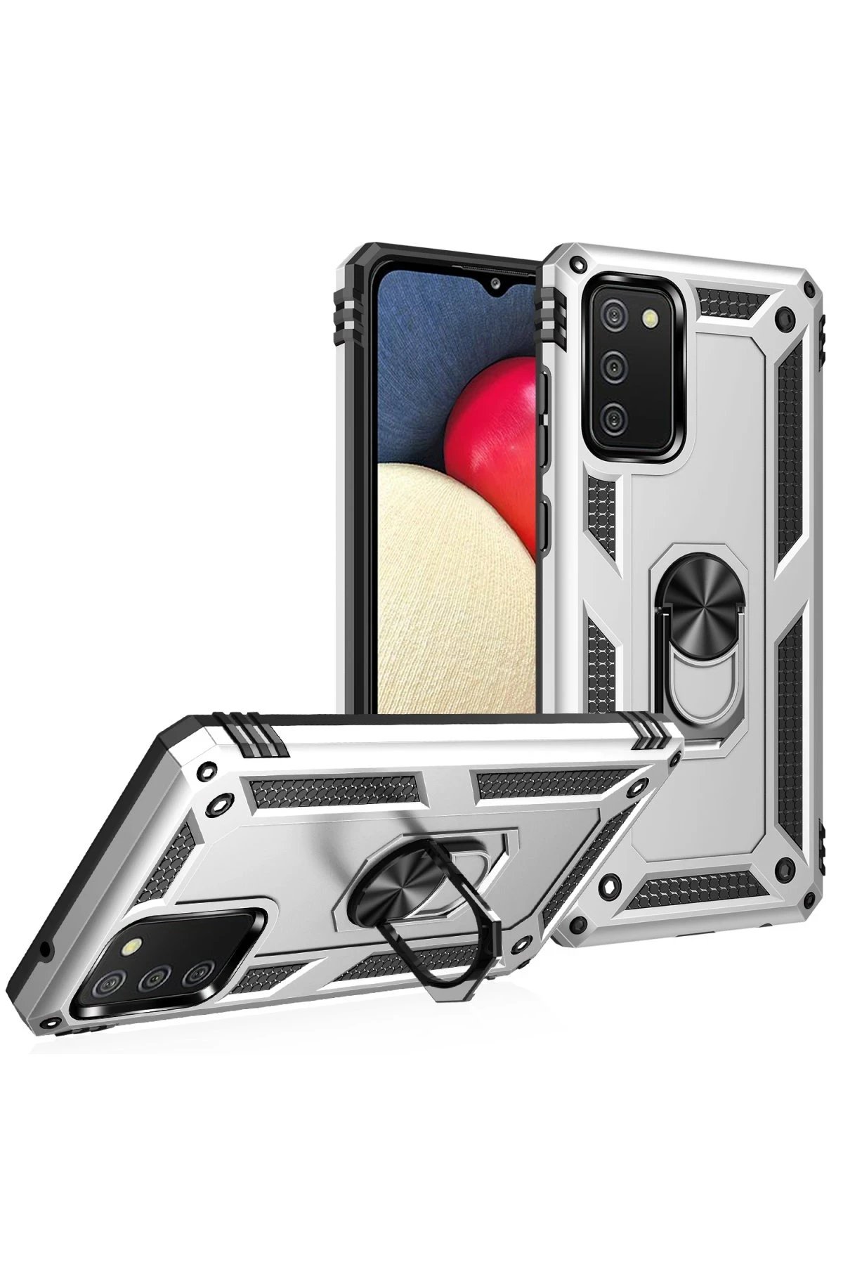 Newface Samsung Galaxy A02S Kılıf Sofya Yüzüklü Silikon Kapak - Gümüş