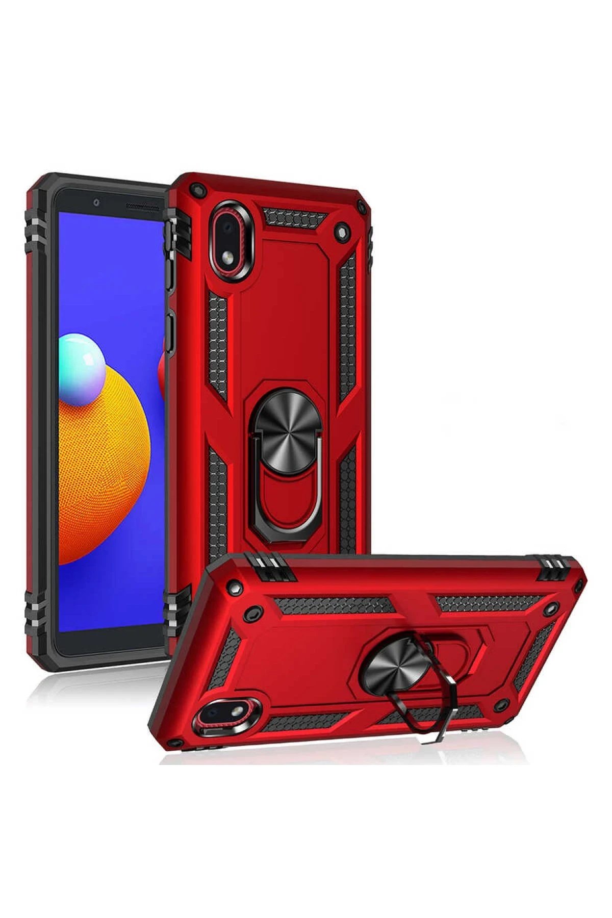 Newface Samsung Galaxy A01 Core Kılıf Sofya Yüzüklü Silikon Kapak - Kırmızı