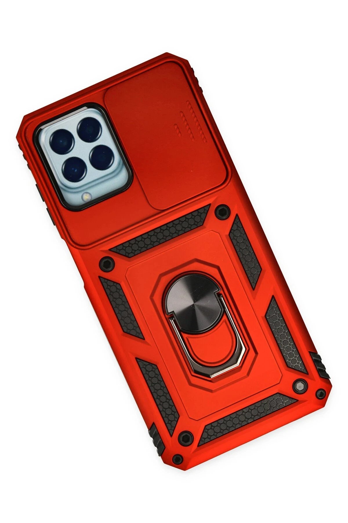 Newface Samsung Galaxy M33 Kılıf Pars Lens Yüzüklü Silikon - Kırmızı