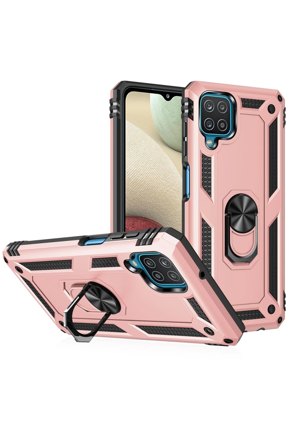 Newface Samsung Galaxy A12 Kılıf Sofya Yüzüklü Silikon Kapak - Rose