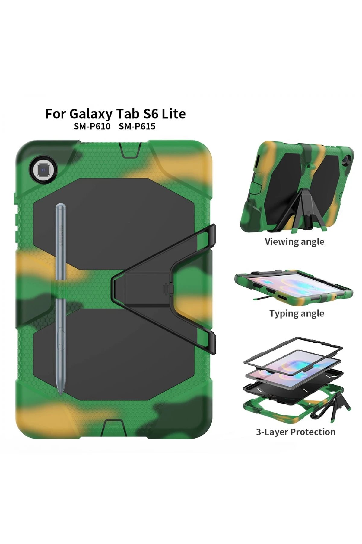 Newface Samsung Galaxy P610 Tab S6 Lite 10.4 Kılıf Griffin Tablet Kapak - Kamuflaj