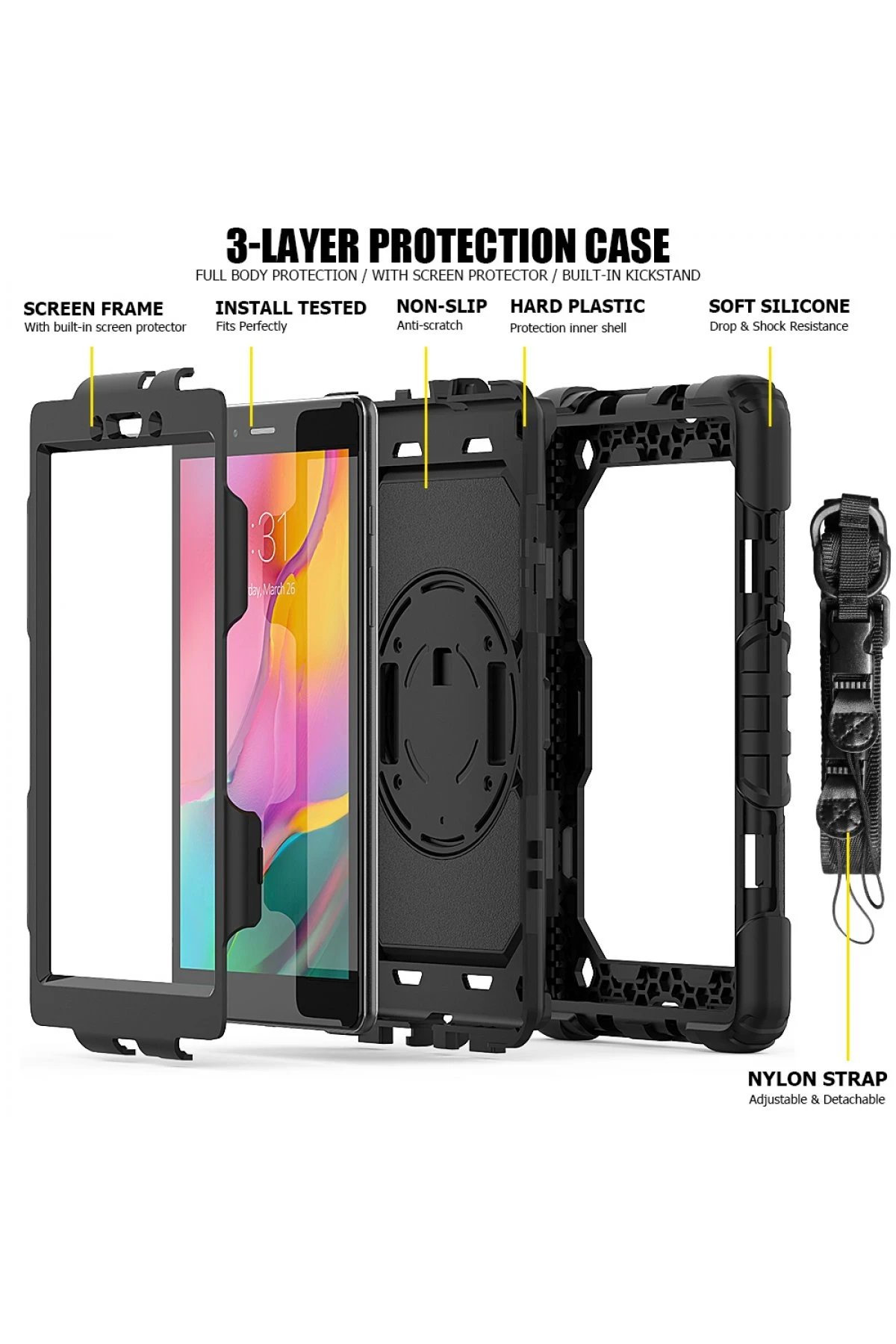 Newface Samsung Galaxy T290 Tab A 8 Kılıf Pars Tablet Kapak - Siyah