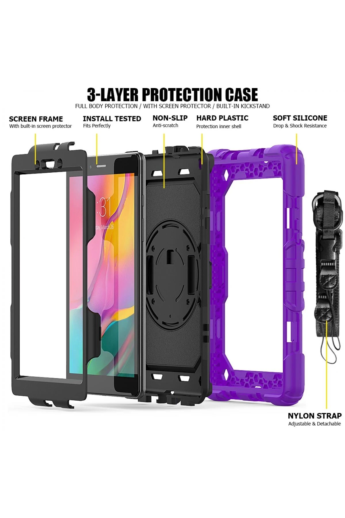 Newface Samsung Galaxy T290 Tab A 8 Kılıf Pars Tablet Kapak - Mor