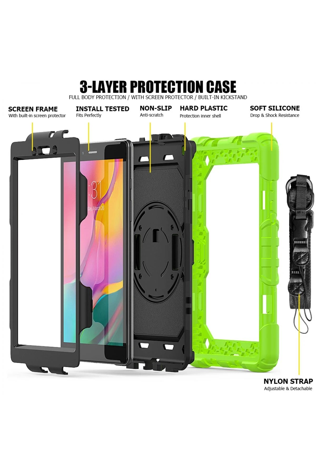 Newface Samsung Galaxy T290 Tab A 8 Kılıf Pars Tablet Kapak - Yeşil