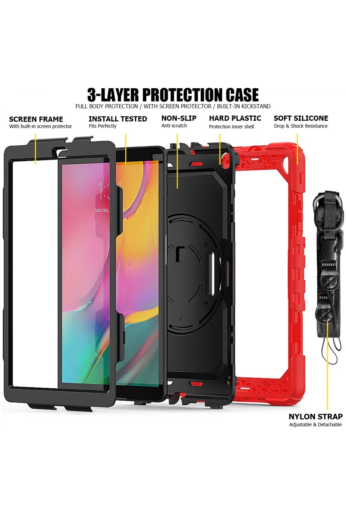 Newface Samsung Galaxy T510 Tab A 10.1 Kılıf Pars Tablet Kapak - Kırmızı