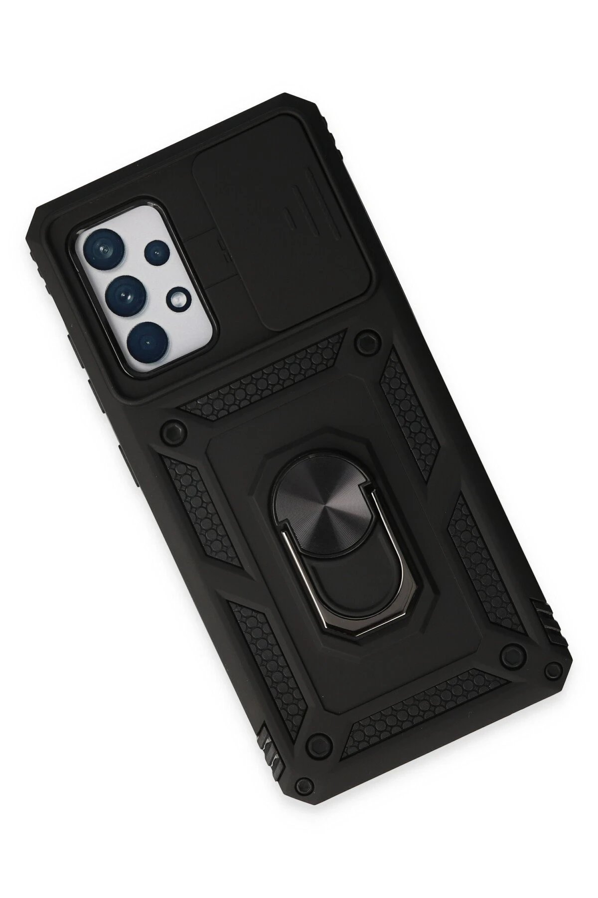 Newface Samsung Galaxy A72 Kılıf Pars Lens Yüzüklü Silikon - Siyah