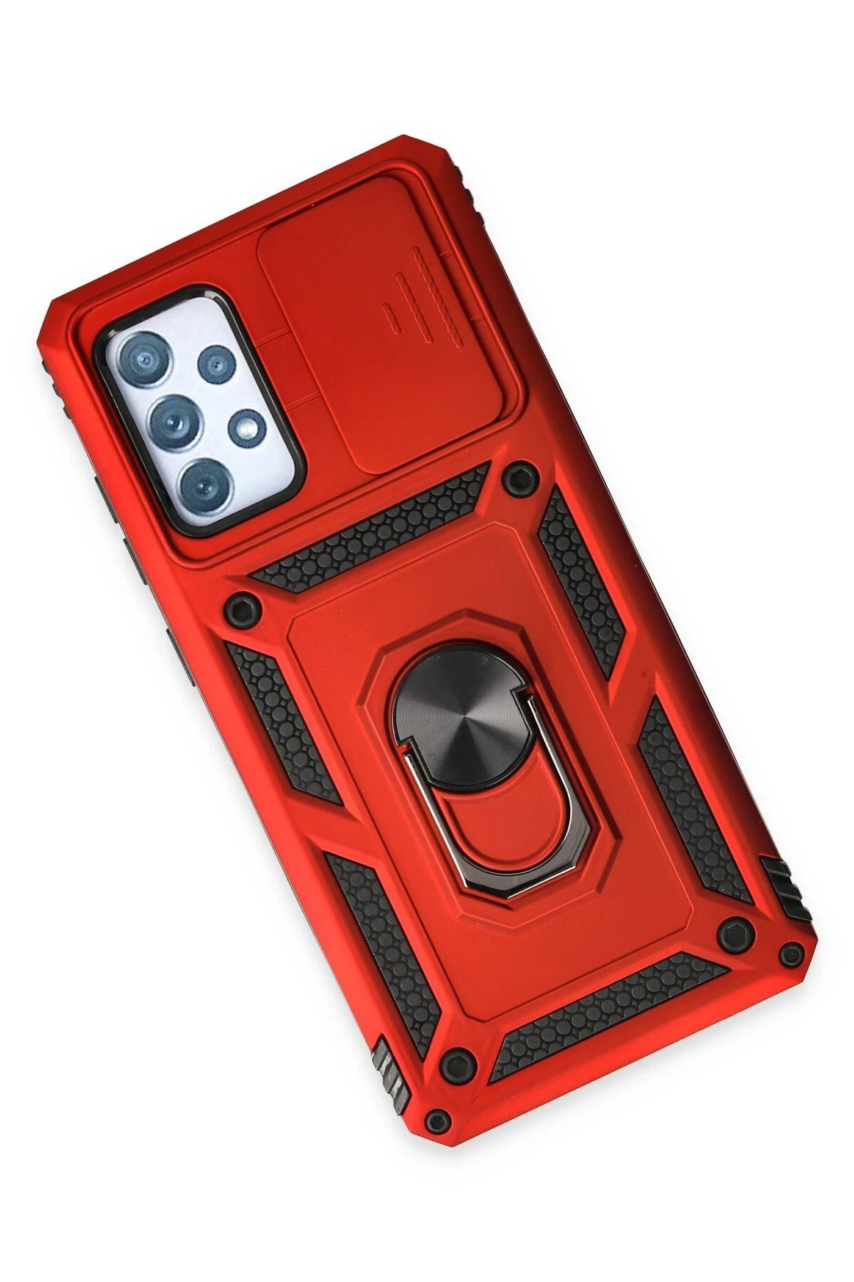 Newface Samsung Galaxy A72 Kılıf Pars Lens Yüzüklü Silikon - Kırmızı