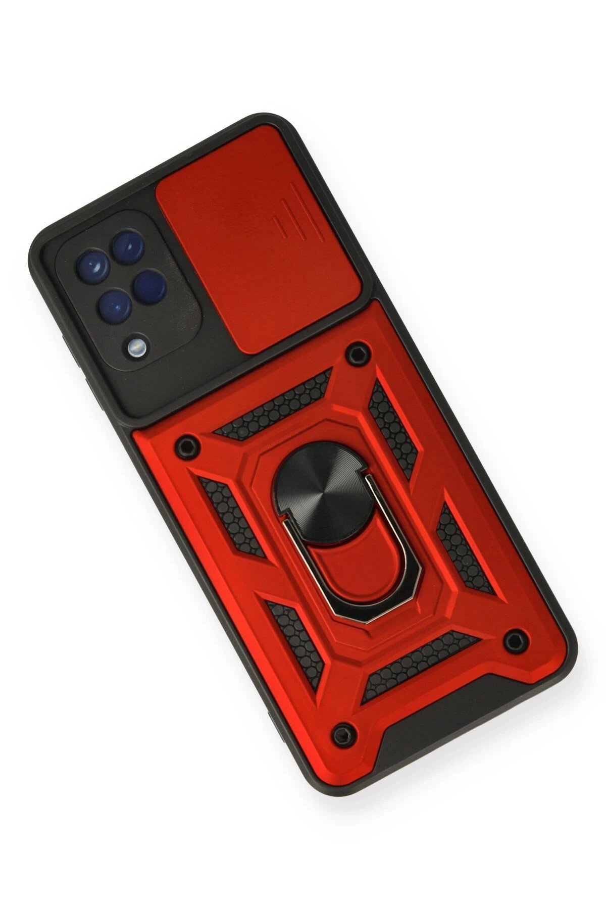 Newface Samsung Galaxy A12 Kılıf Pars Lens Yüzüklü Silikon - Kırmızı