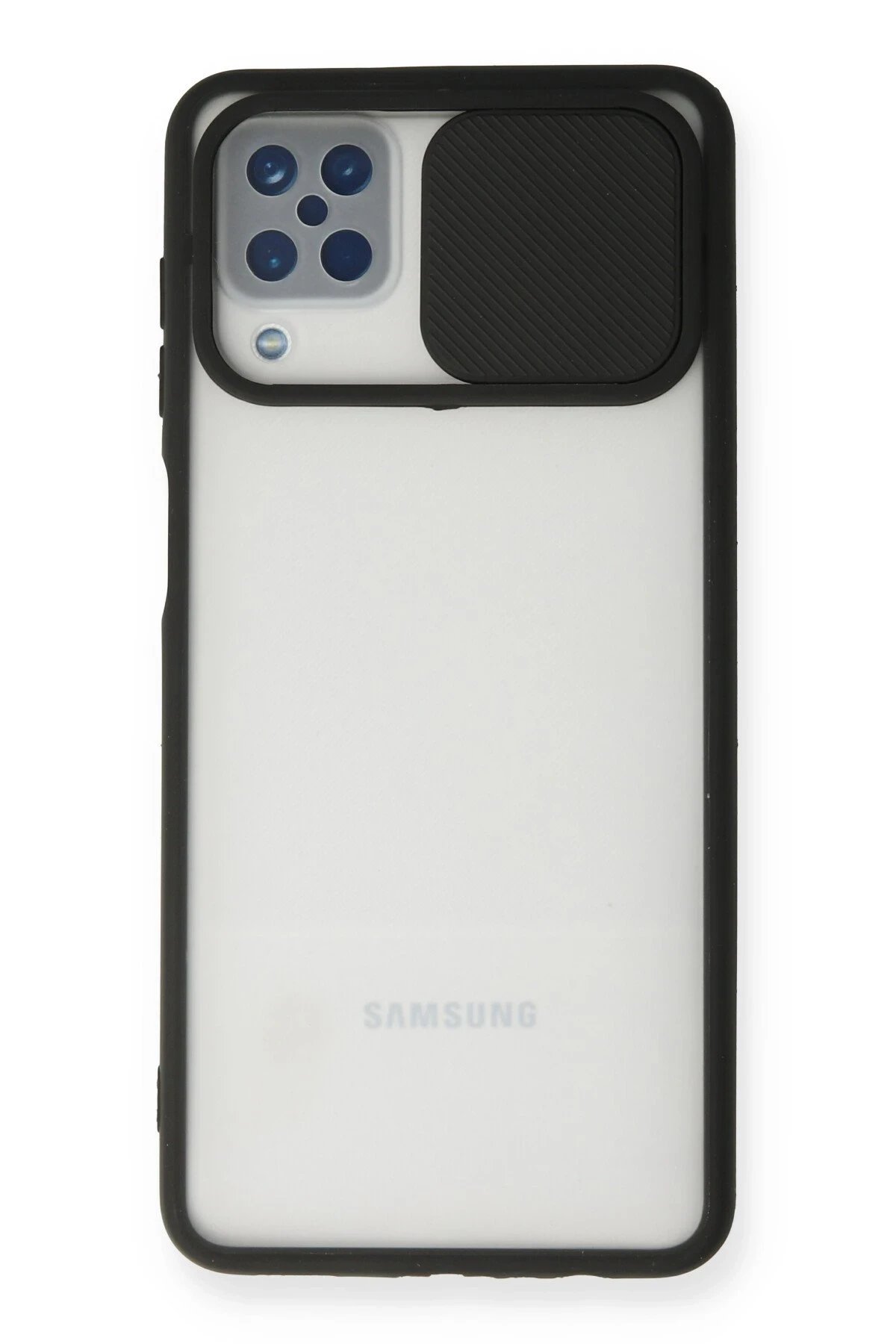 Newface Samsung Galaxy A12 Kılıf Palm Buzlu Kamera Sürgülü Silikon - Siyah