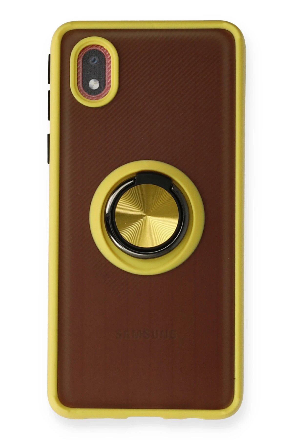 Newface Samsung Galaxy A01 Core Kılıf Montreal Yüzüklü Silikon Kapak - Sarı