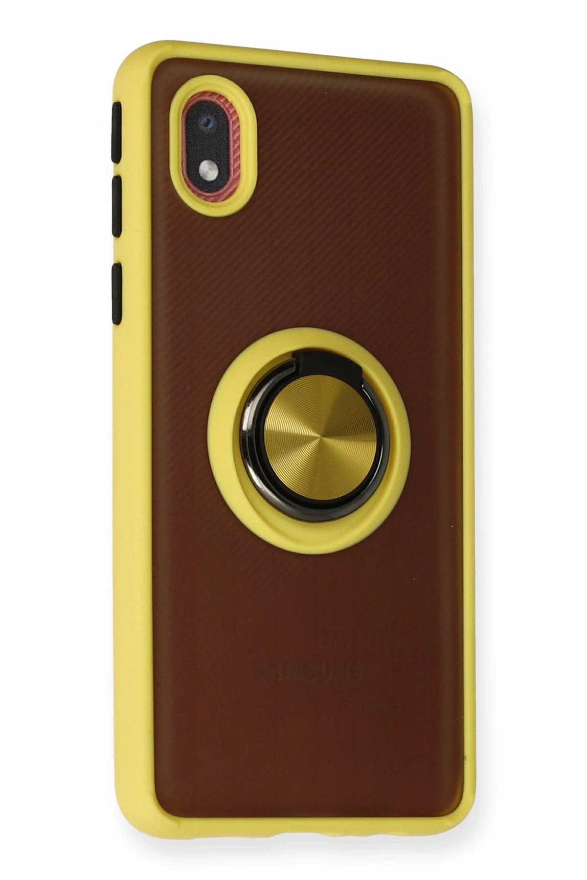 Newface Samsung Galaxy A01 Core Kılıf Montreal Yüzüklü Silikon Kapak - Sarı