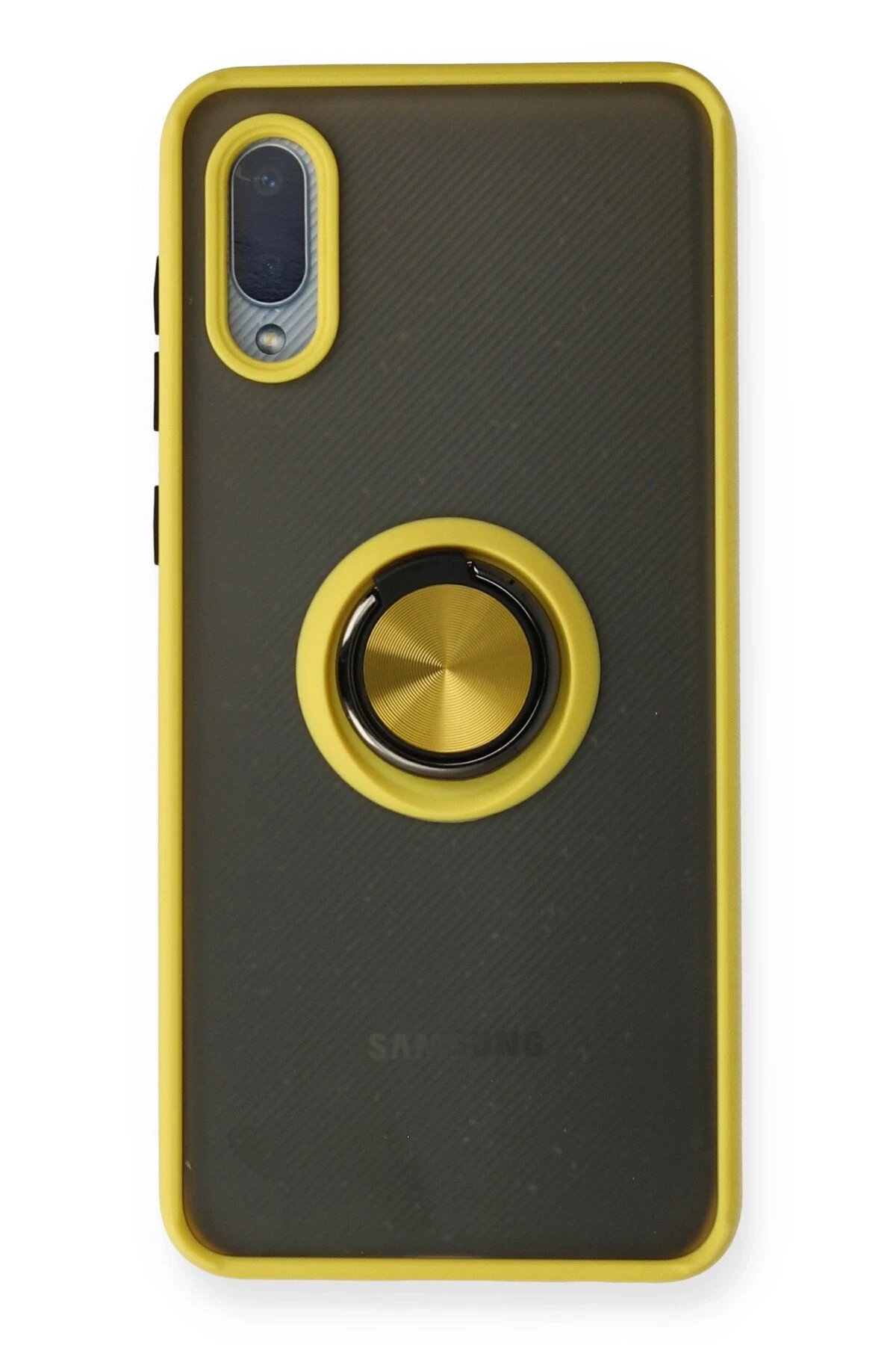 Newface Samsung Galaxy A02 Kılıf Montreal Yüzüklü Silikon Kapak - Sarı