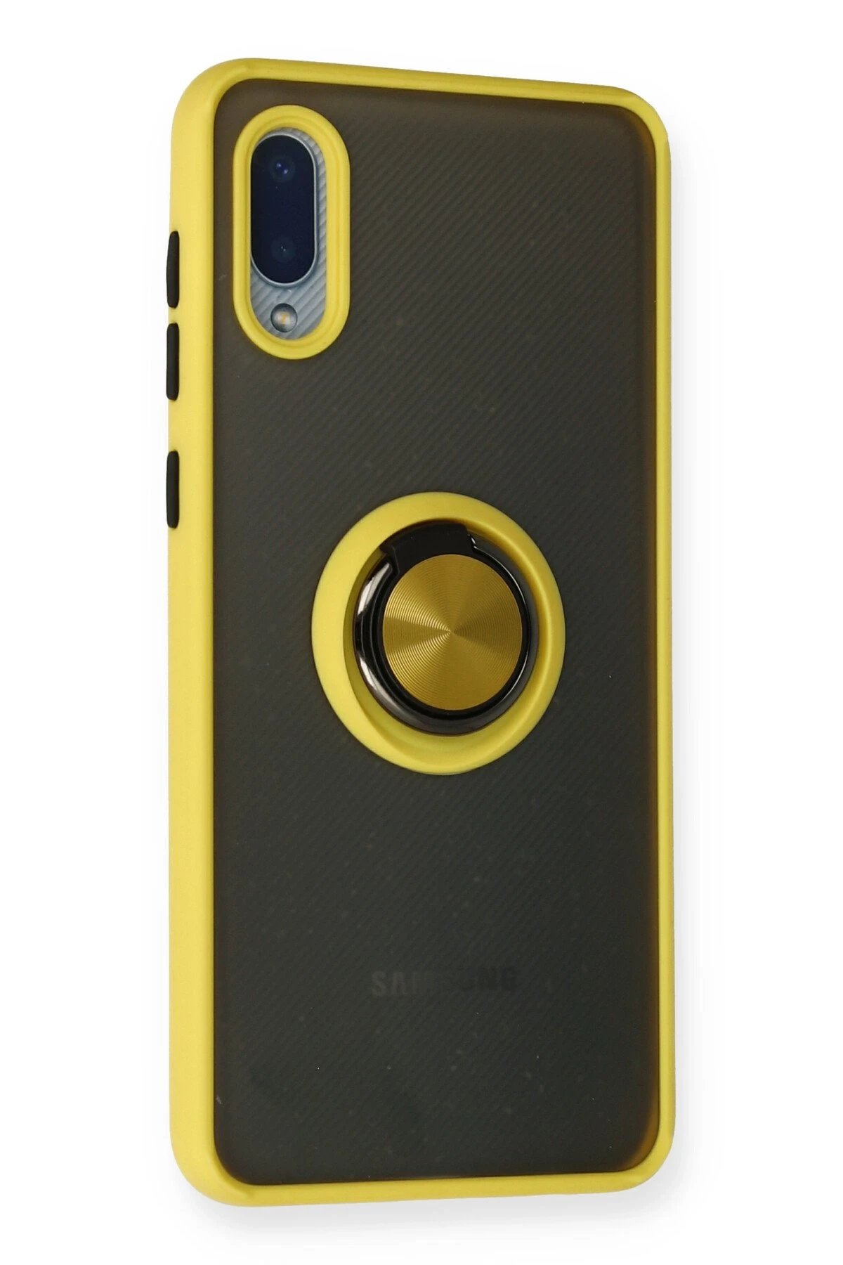 Newface Samsung Galaxy A02 Kılıf Montreal Yüzüklü Silikon Kapak - Sarı