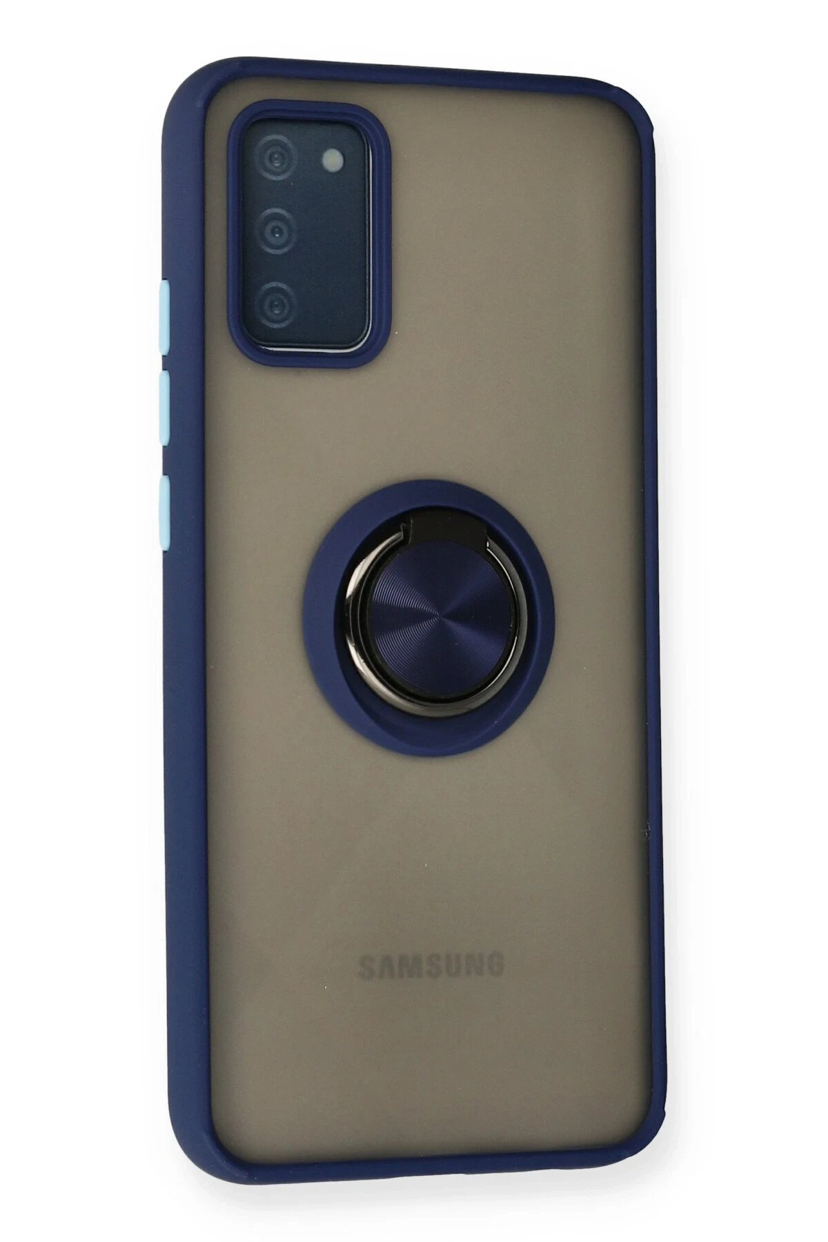 Newface Samsung Galaxy A02S Kılıf Montreal Yüzüklü Silikon Kapak - Lacivert