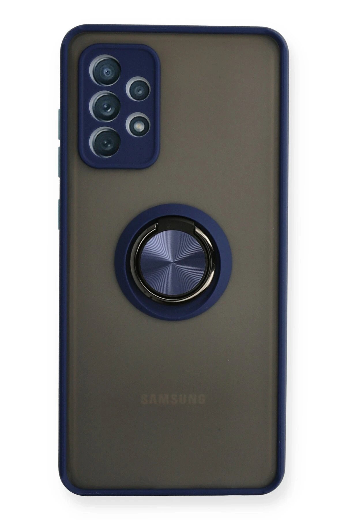 Newface Samsung Galaxy A72 Kılıf Montreal Yüzüklü Silikon Kapak - Lacivert