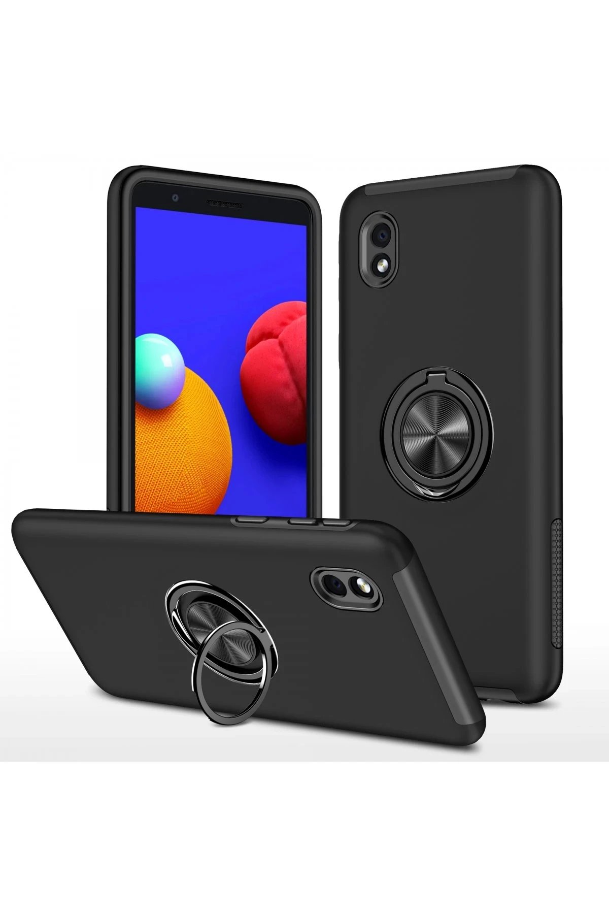 Newface Samsung Galaxy A01 Core Kılıf Elit Yüzüklü Kapak - Siyah