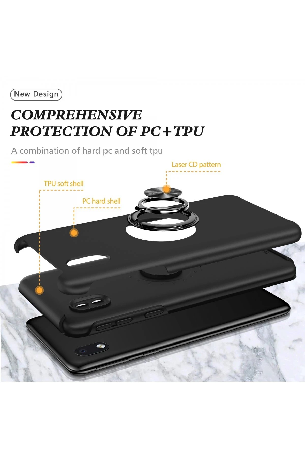 Newface Samsung Galaxy A01 Core Kılıf Elit Yüzüklü Kapak - Siyah