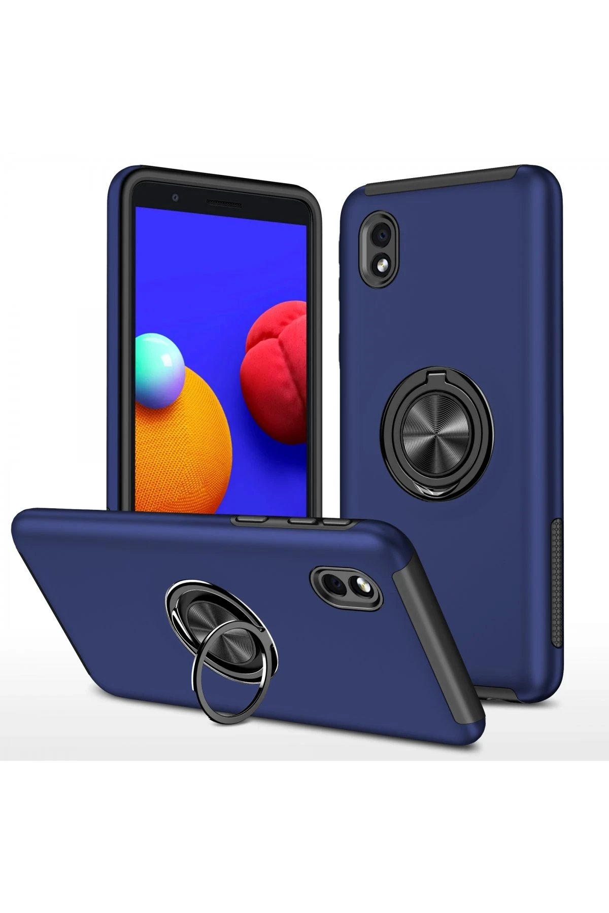 Newface Samsung Galaxy A01 Core Kılıf Elit Yüzüklü Kapak - Lacivert