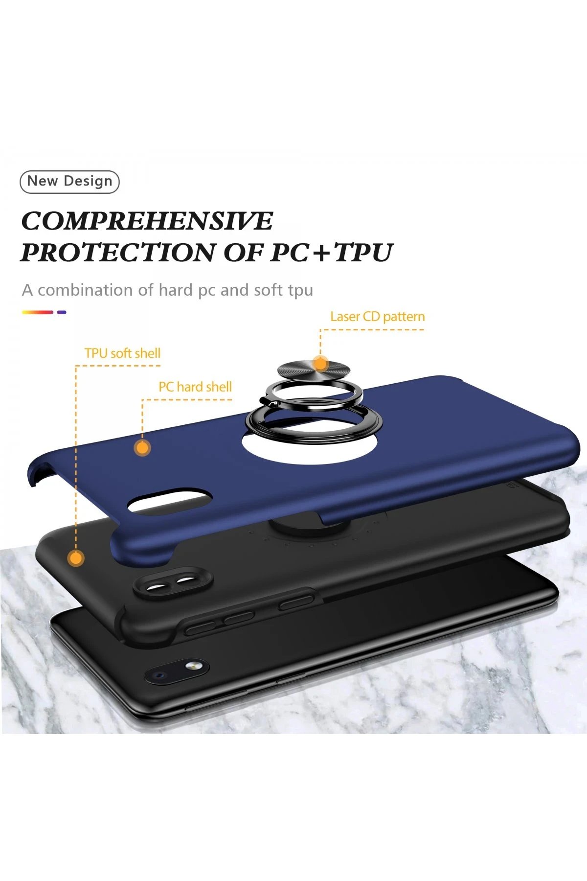 Newface Samsung Galaxy A01 Core Kılıf Elit Yüzüklü Kapak - Lacivert