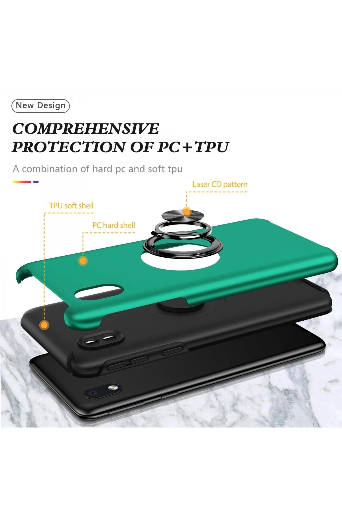 Newface Samsung Galaxy A01 Core Kılıf Elit Yüzüklü Kapak - Yeşil