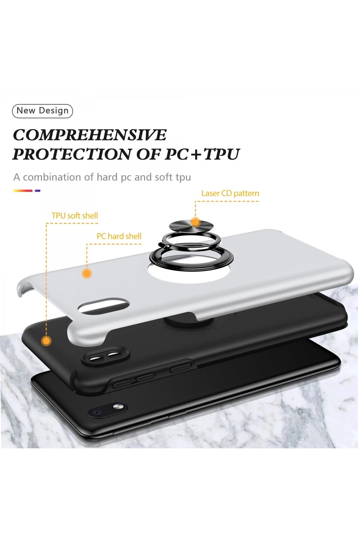 Newface Samsung Galaxy A01 Core Kılıf Elit Yüzüklü Kapak - Gümüş