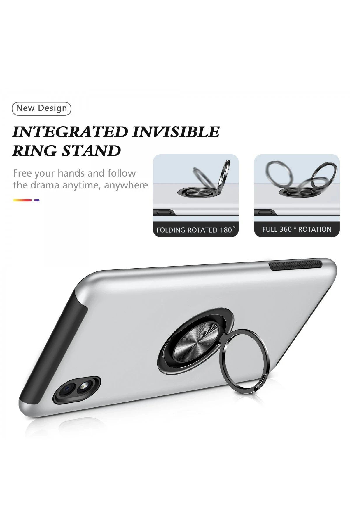 Newface Samsung Galaxy A01 Core Kılıf Elit Yüzüklü Kapak - Gümüş