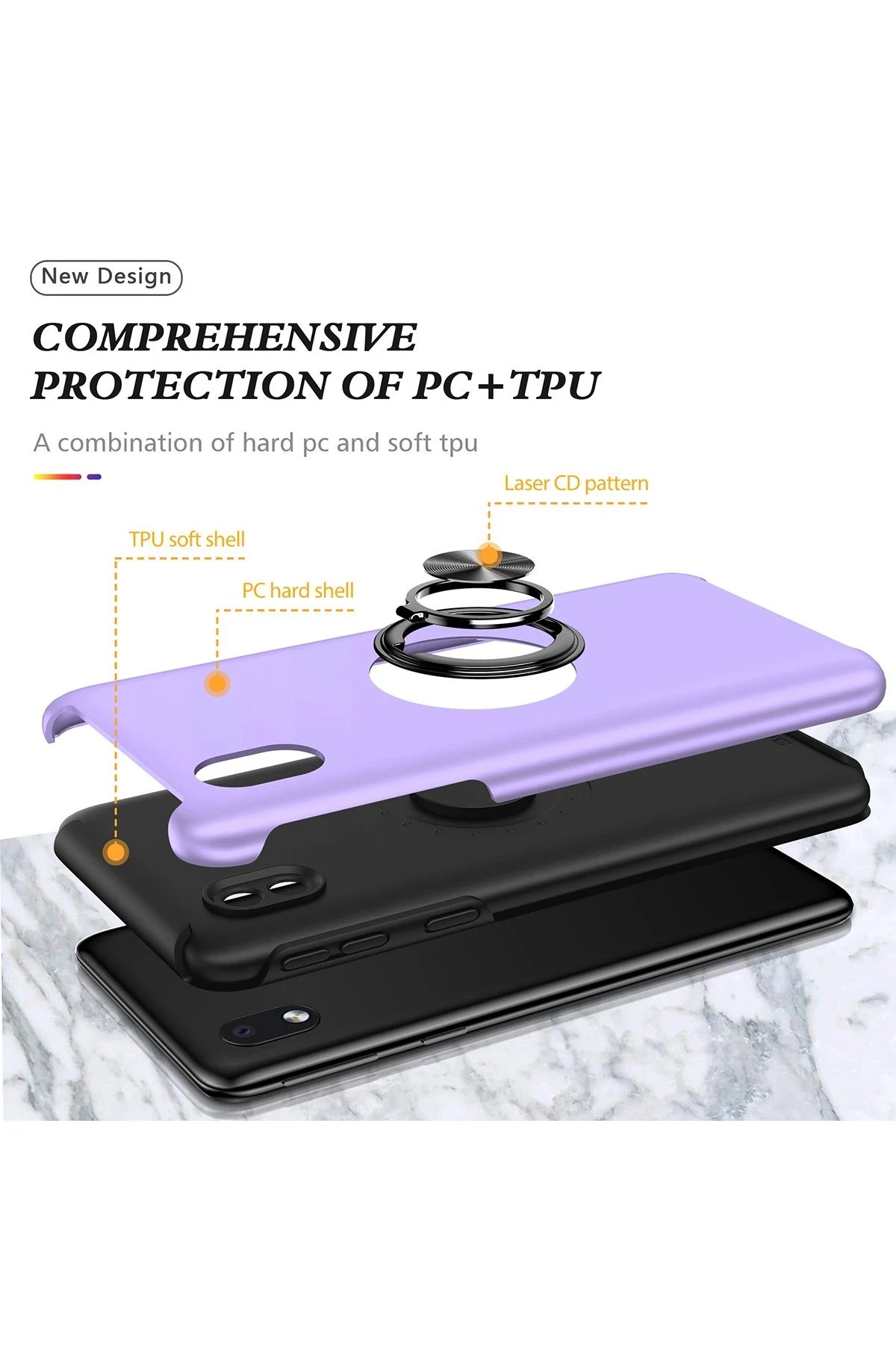 Newface Samsung Galaxy A01 Core Kılıf Elit Yüzüklü Kapak - Mor