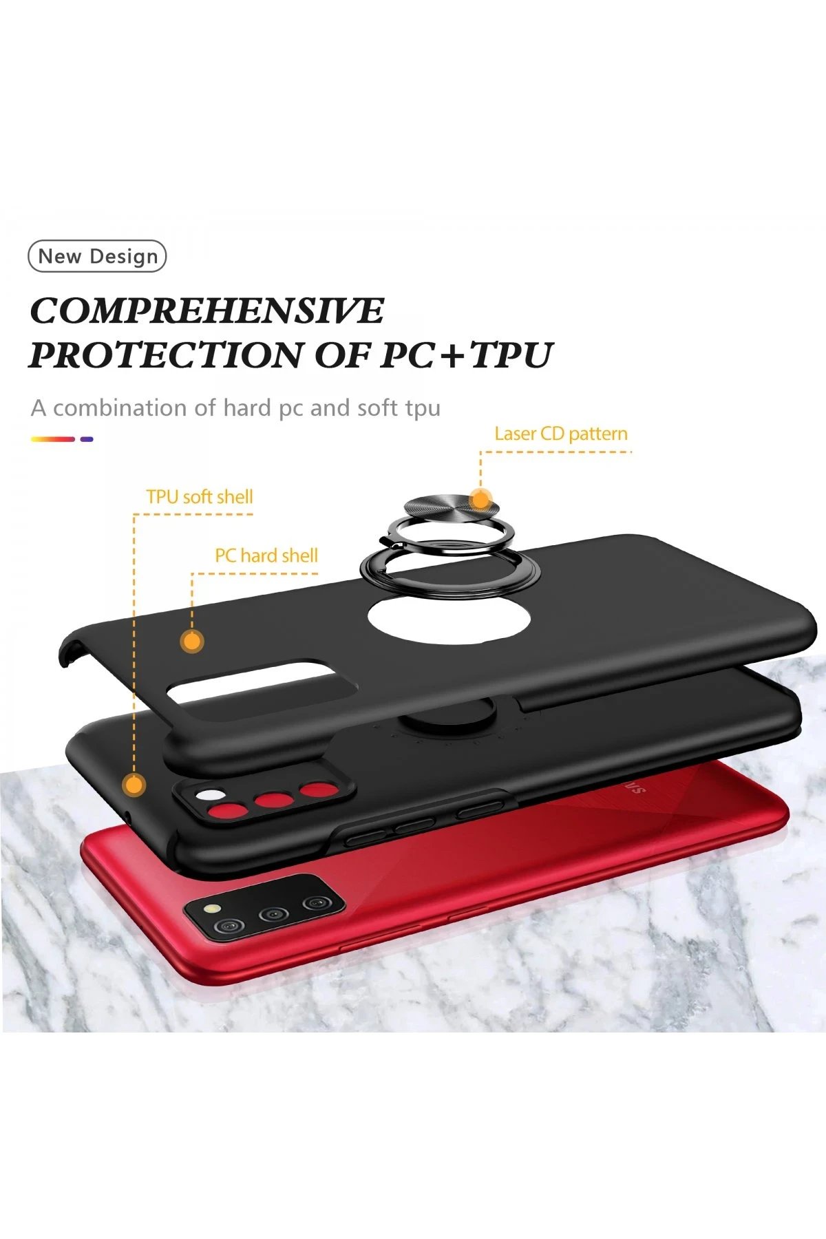 Newface Samsung Galaxy A02S Kılıf Elit Yüzüklü Kapak - Siyah