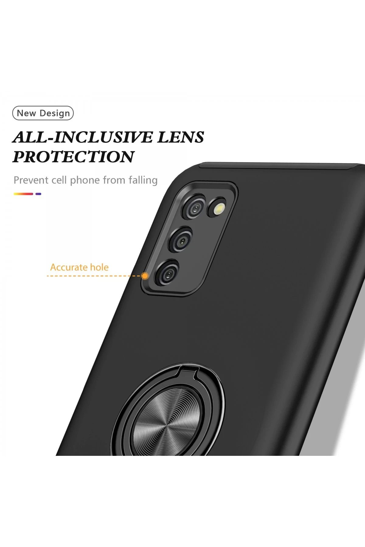 Newface Samsung Galaxy A02S Kılıf Elit Yüzüklü Kapak - Siyah