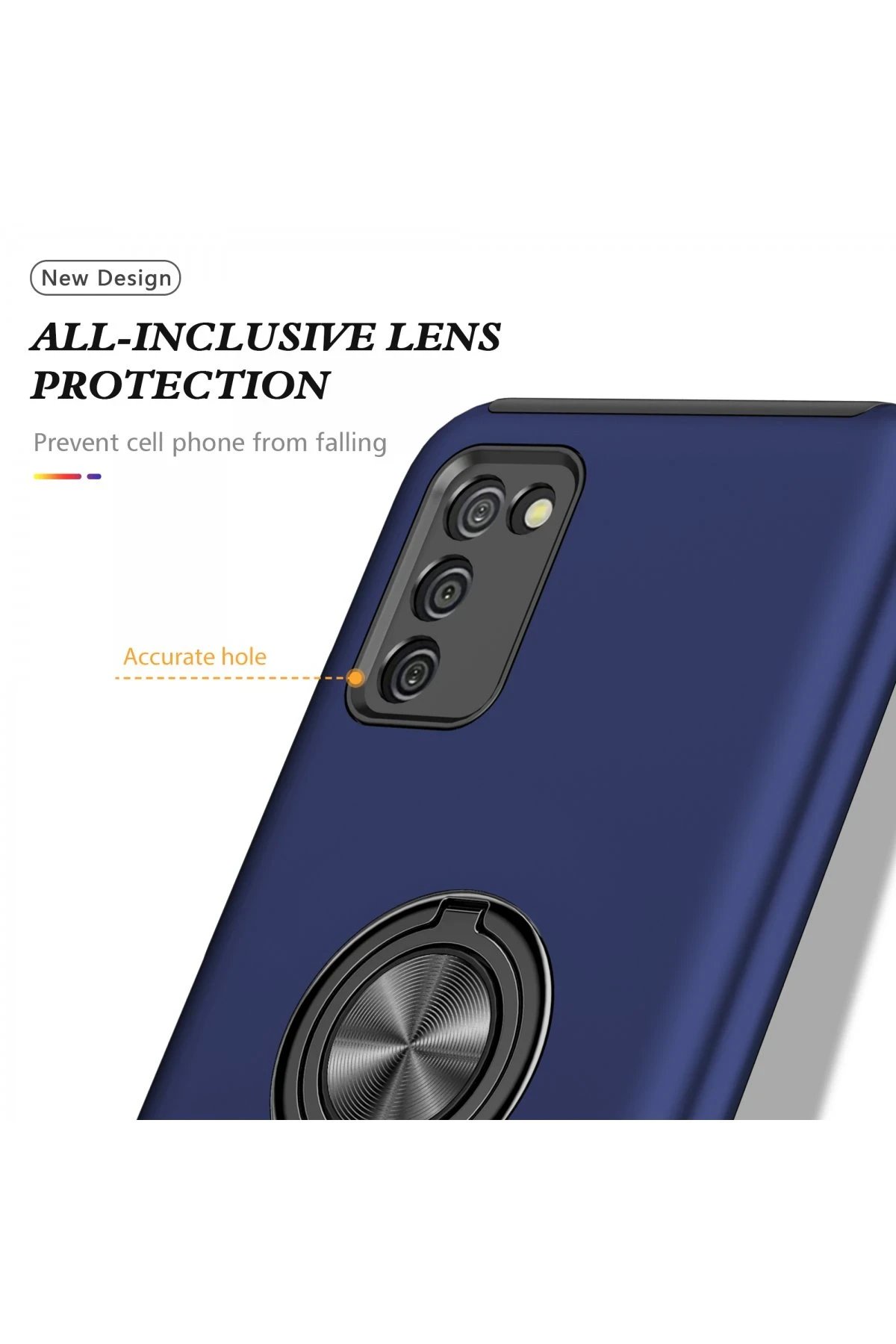 Newface Samsung Galaxy A02S Kılıf Elit Yüzüklü Kapak - Lacivert