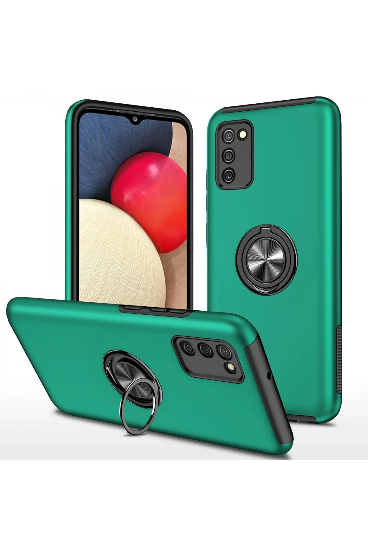 Newface Samsung Galaxy A02S Kılıf Elit Yüzüklü Kapak - Yeşil