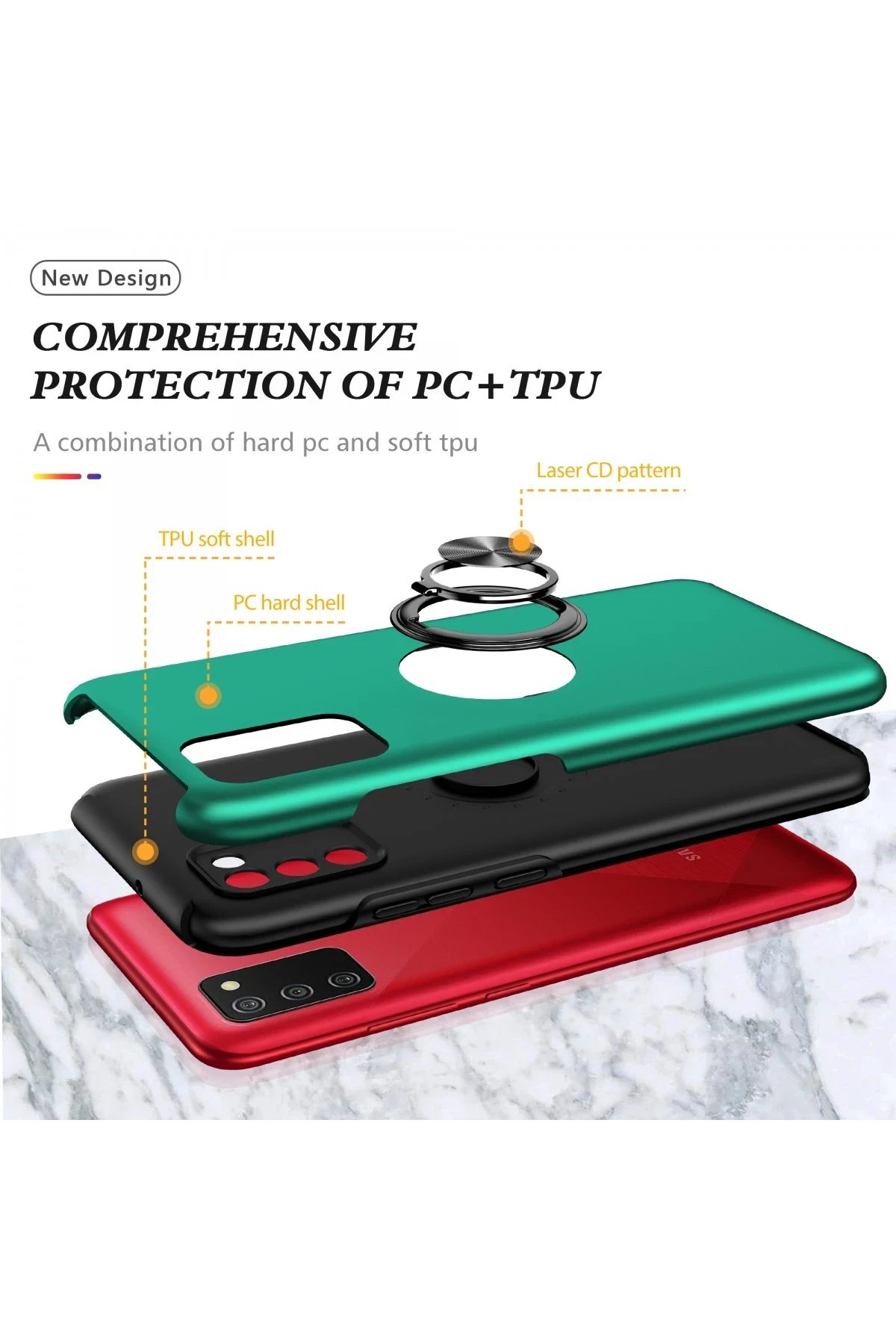 Newface Samsung Galaxy A02S Kılıf Elit Yüzüklü Kapak - Yeşil