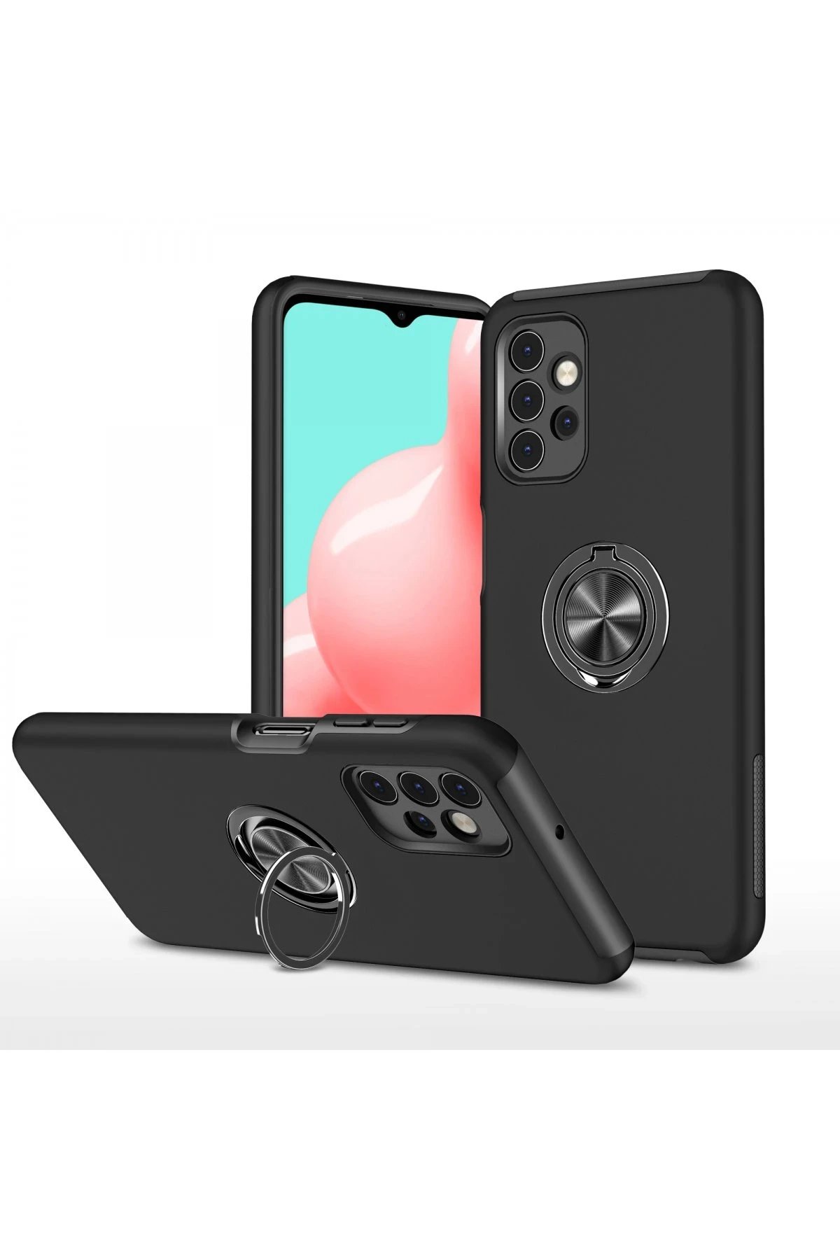 Newface Samsung Galaxy A72 Kılıf Elit Yüzüklü Kapak - Siyah