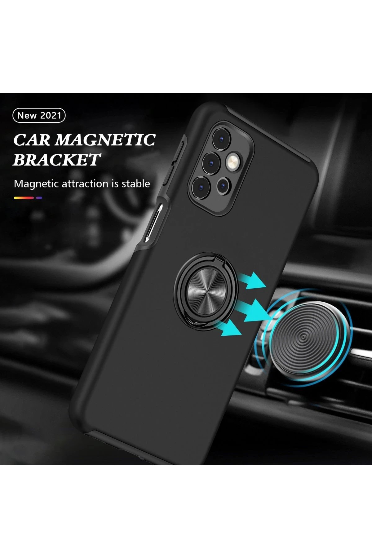 Newface Samsung Galaxy A72 Kılıf Elit Yüzüklü Kapak - Siyah