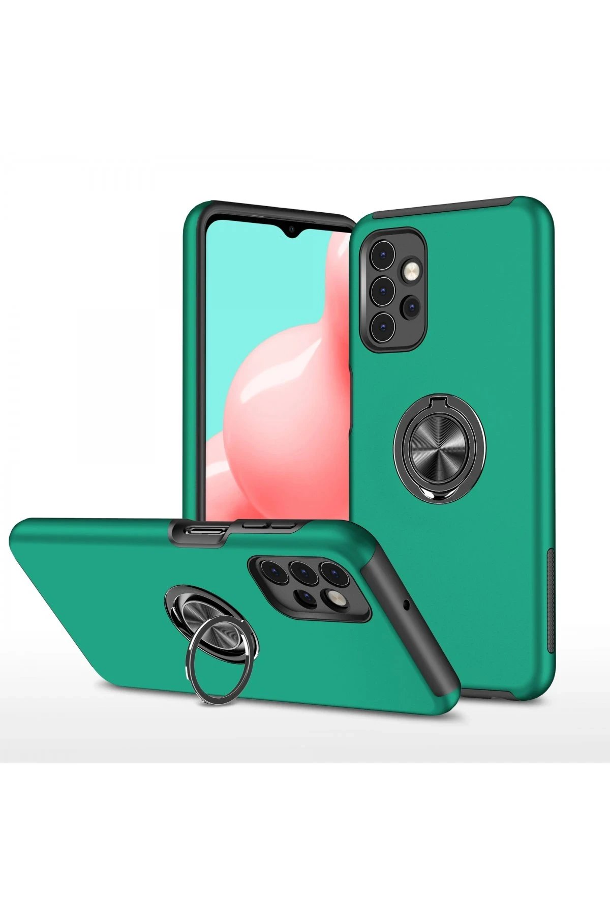 Newface Samsung Galaxy A72 Kılıf Elit Yüzüklü Kapak - Yeşil